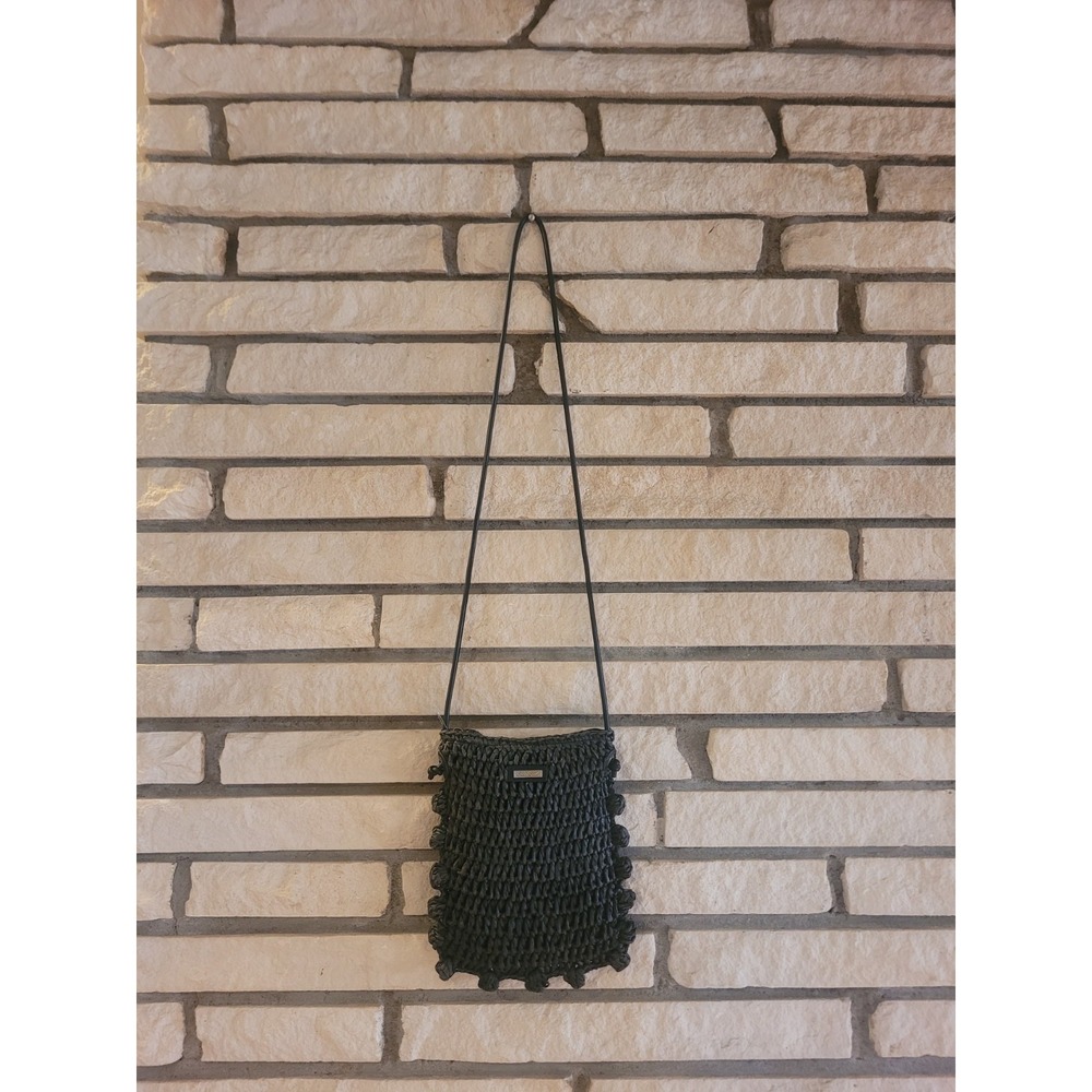 Women's Black Sun n' Sand Shoulder Bag / Small Woven Beach Bag Purse With Knobby